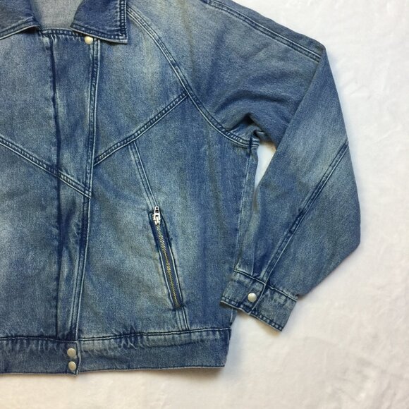 Blank NYC Denim Moto Jacket Mens Sz L Blue Jean Zip Up Vintage 80s Elastic Waist - Picture 12 of 13
